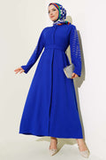 Blue Embellished Abaya with Silver Stone Decorations
