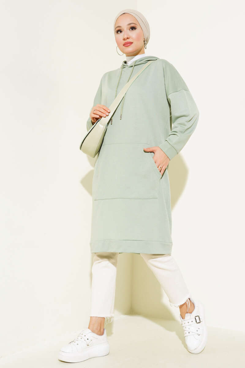 Wide Fit Mint Green Hooded Sport Tunic with Pockets