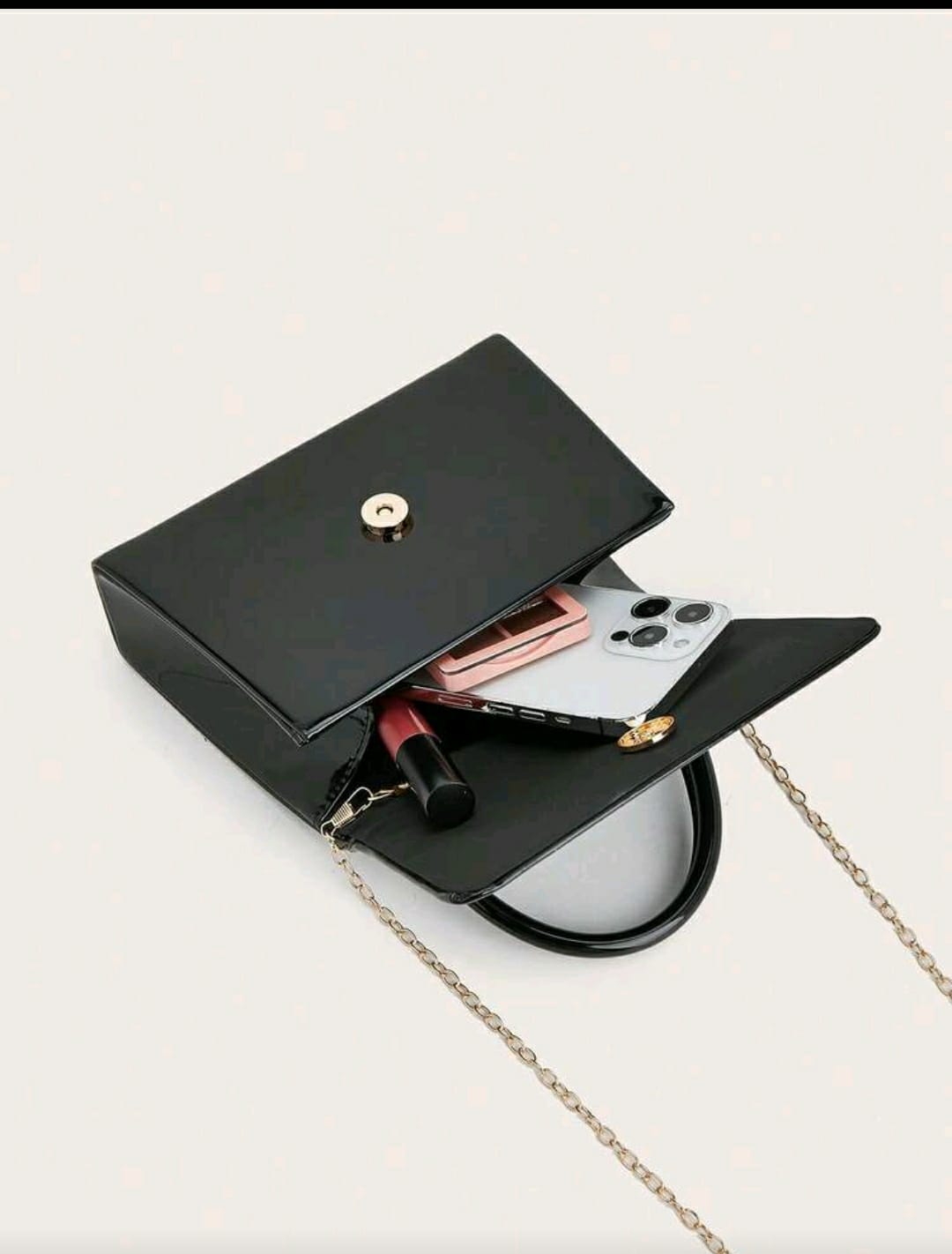 Elegant Glossy Black Handbag