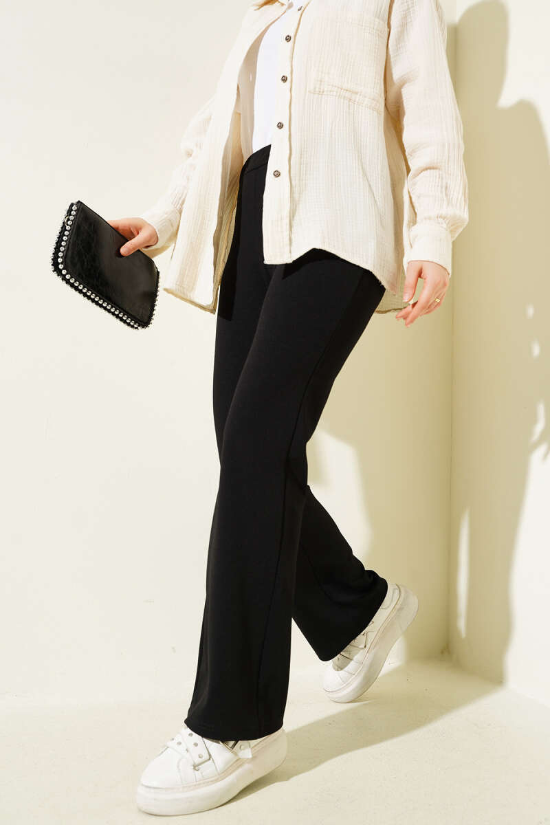 Black Elastic Flared Leg Trouser