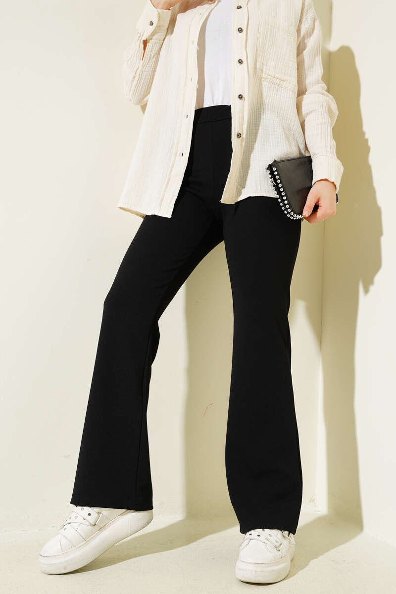 Black Elastic Flared Leg Trouser