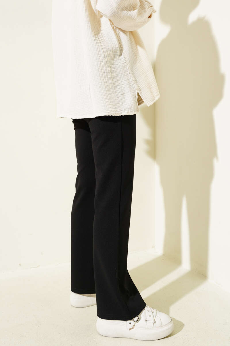 Black Elastic Flared Leg Trouser