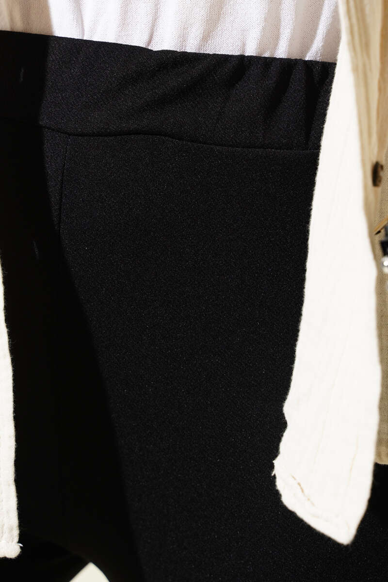 Black Elastic Flared Leg Trouser