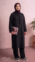 Black Oversized Hooded Two-Piece Set