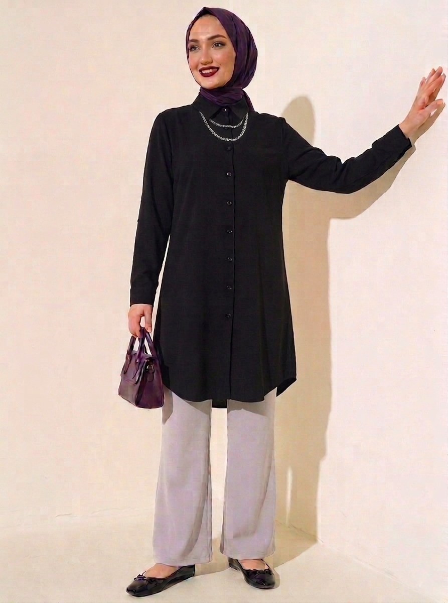Black Oversized Long Shirt Tunic