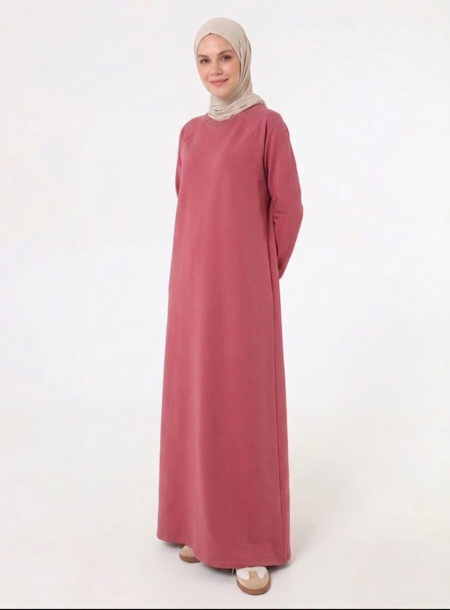 Dusty-Rose Crewneck Sweatshirt Dress