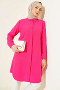 Long Basic Fuchsia Shirt with Hidden Buttons