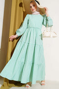 Green White Stripped Flared Dress