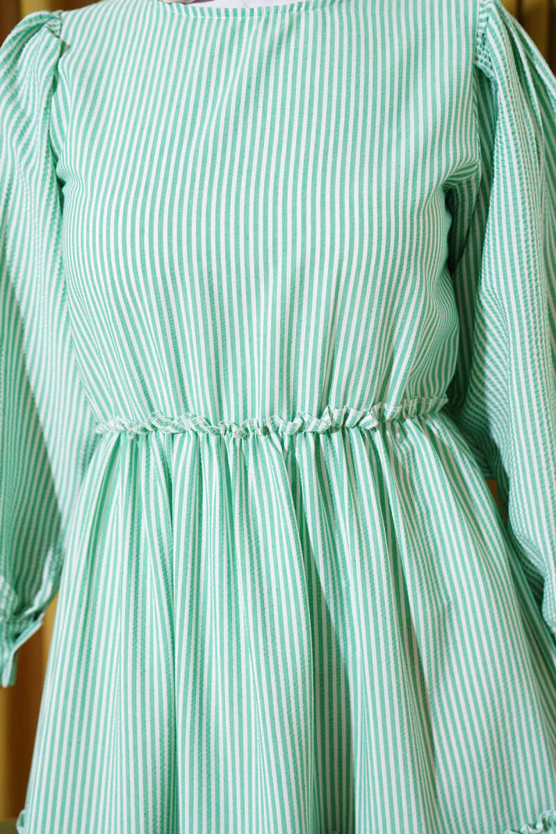 Green White Stripped Flared Dress
