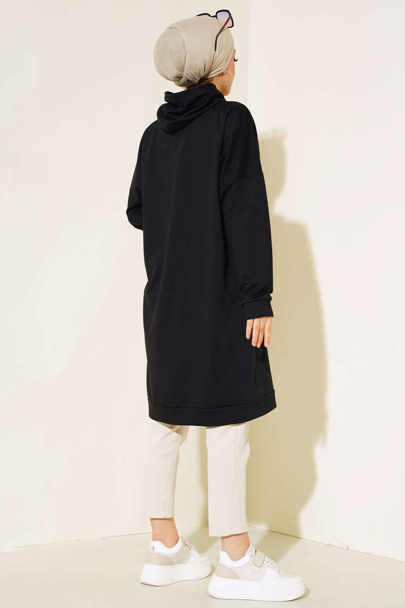 Wide Fit Black Hooded Sport Tunic with Pockets