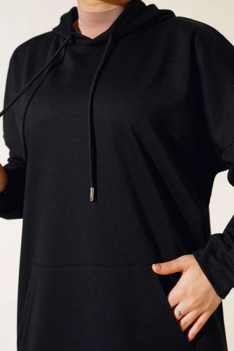 Wide Fit Black Hooded Sport Tunic with Pockets