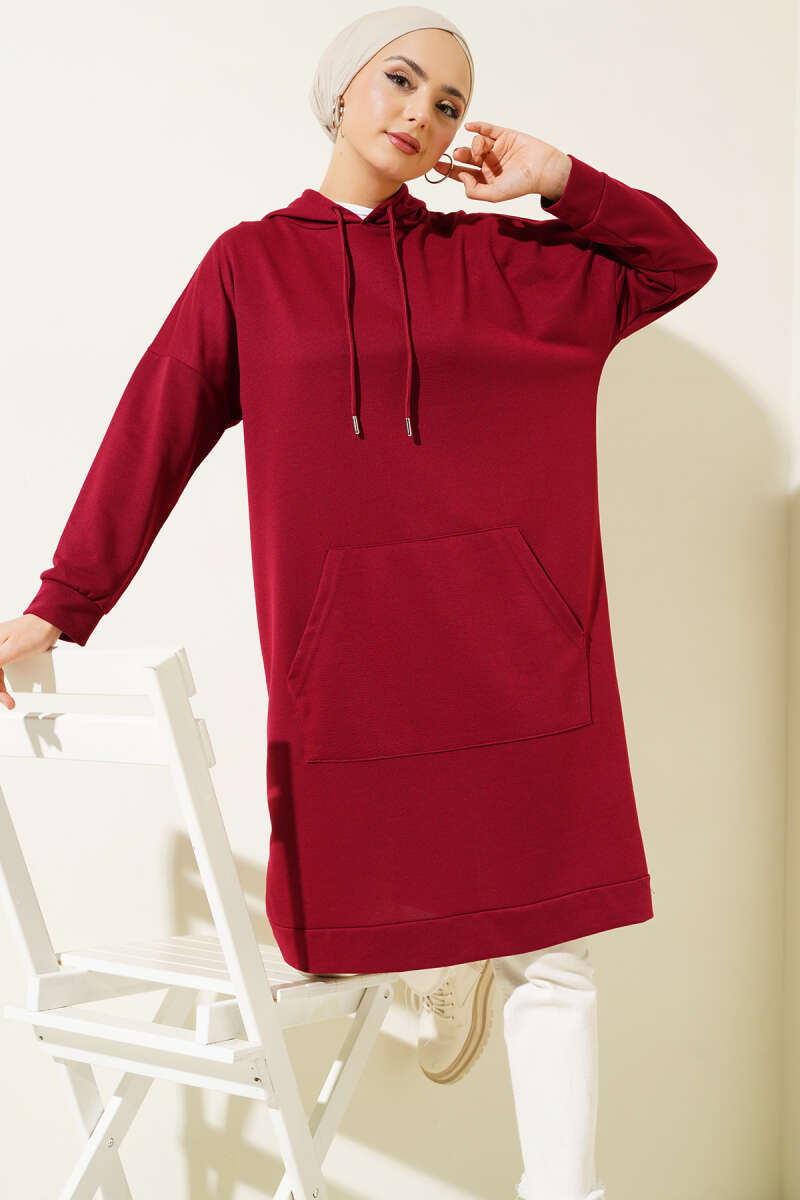 Wide Fit Burgundy Hooded Sport Tunic with Pockets