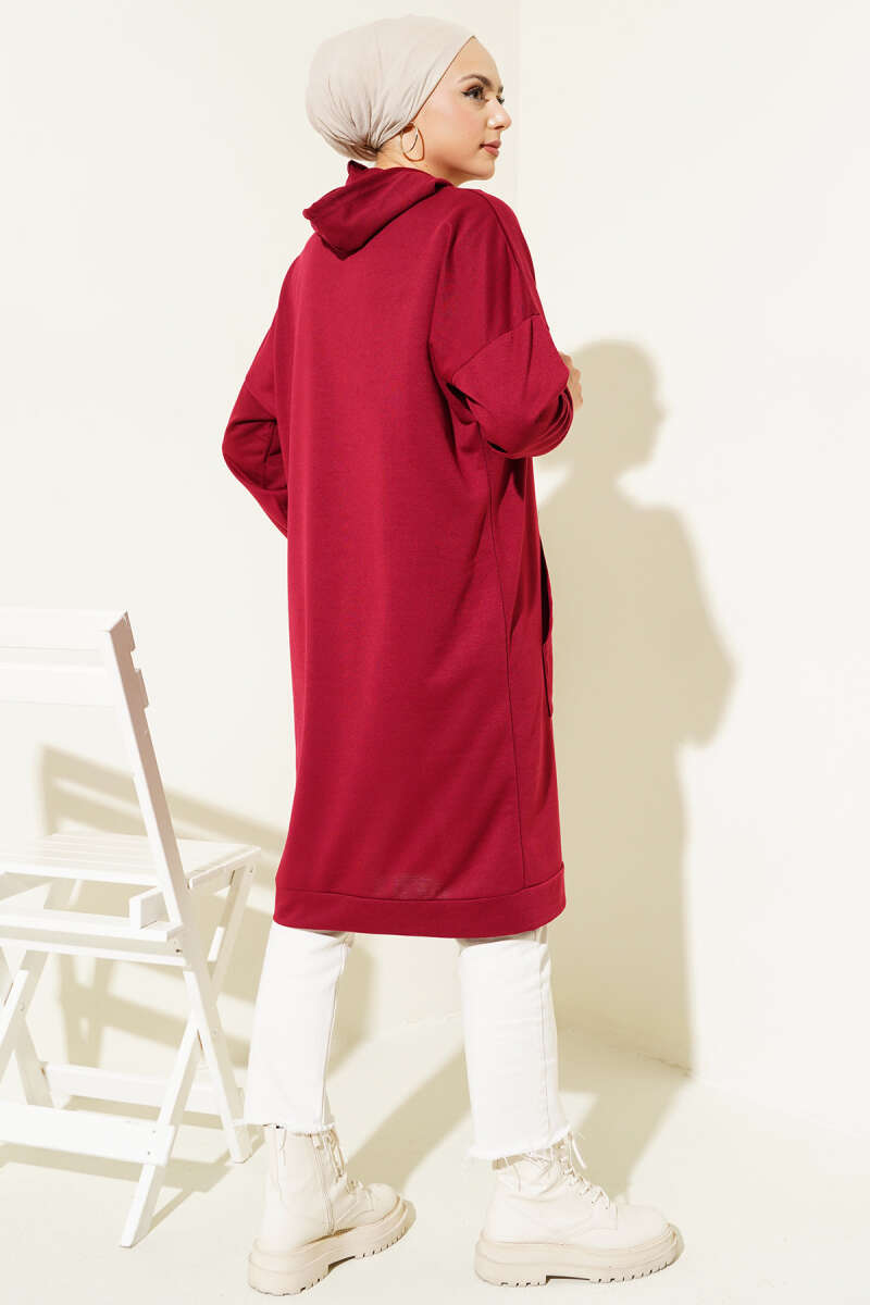 Wide Fit Burgundy Hooded Sport Tunic with Pockets