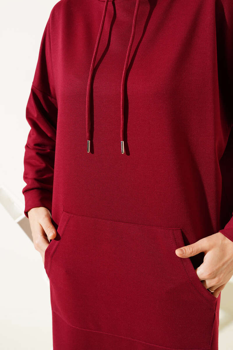 Wide Fit Burgundy Hooded Sport Tunic with Pockets