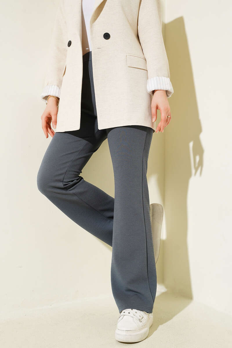 Dark Gray Elastic Flared Leg Trouser