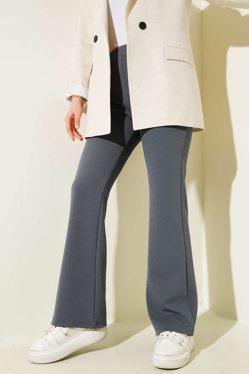 Dark Gray Elastic Flared Leg Trouser