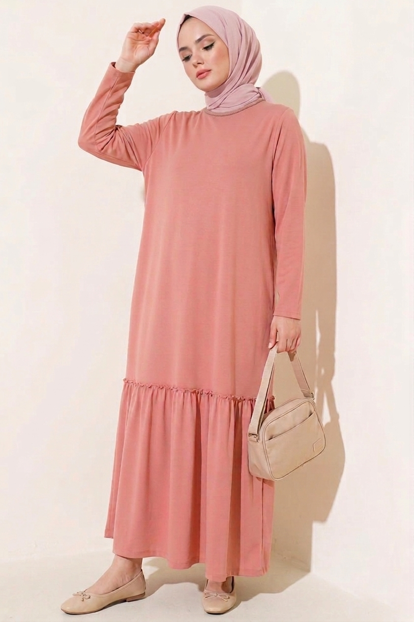 Terracotta Dried Rose Oversized Maxi Dress with Ruffle Hem