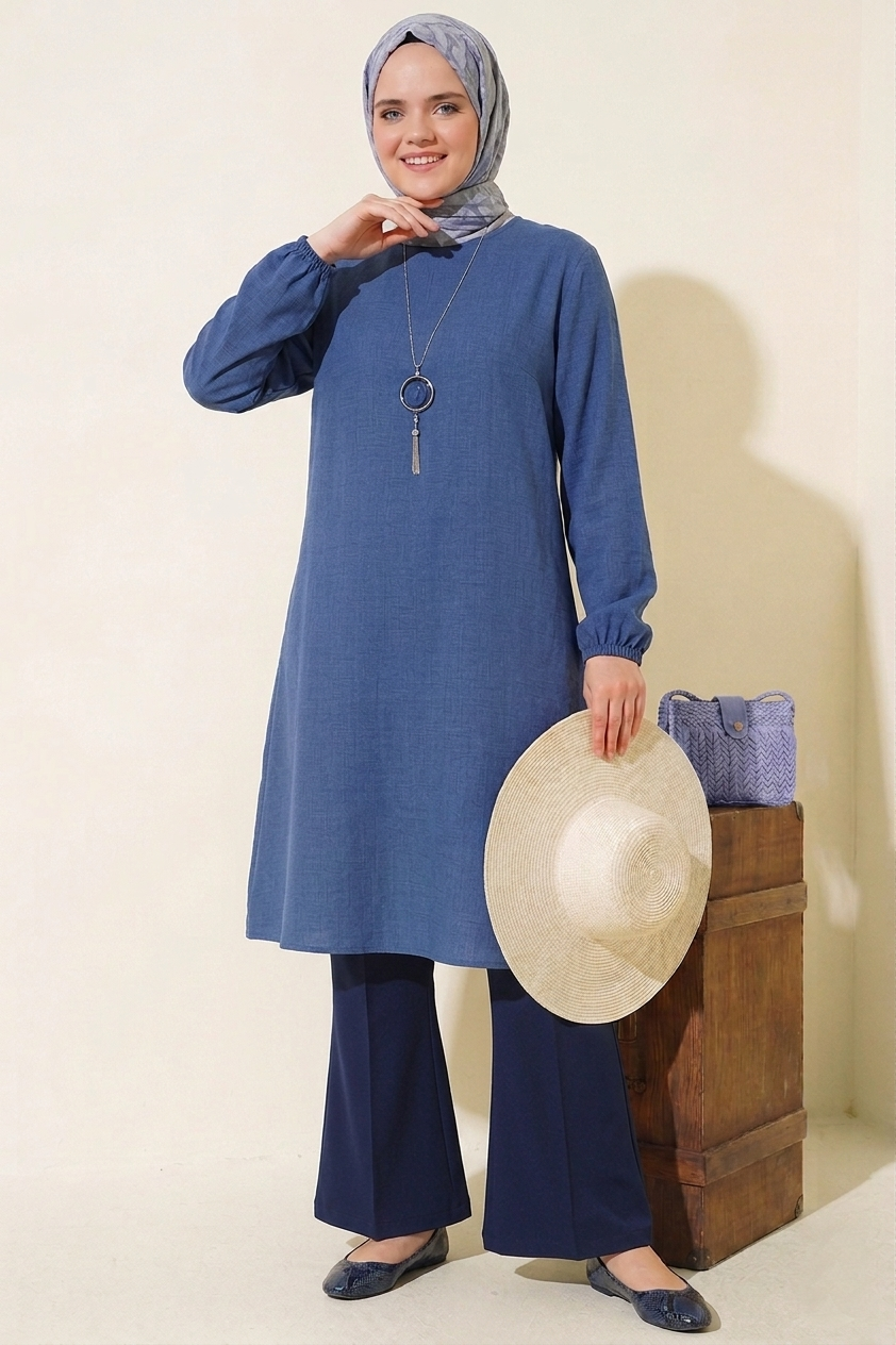 Indigo Long Plus Size Linen Tunic