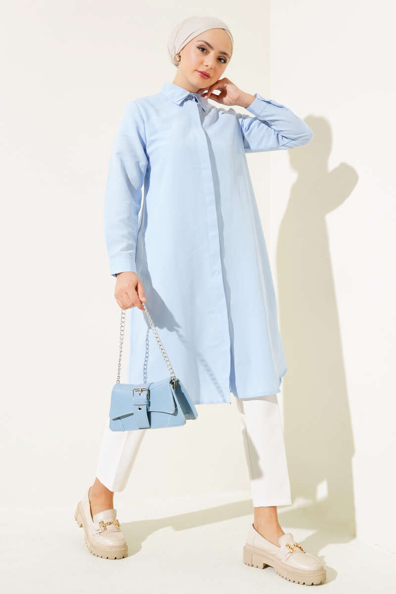 Light Blue Style Classic Collar Tunic