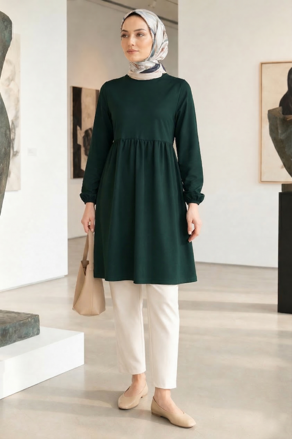 Basic Casual Flared Long Tunic with Elastic Waist