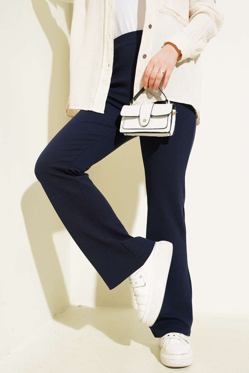 Navy Blue Elastic Flared Leg Trouser