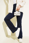 Navy Blue Elastic Flared Leg Trouser