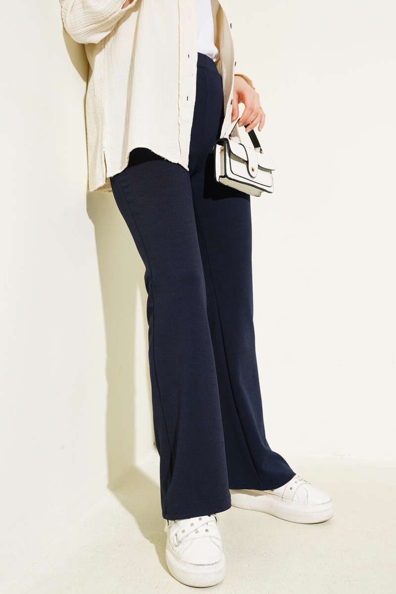 Navy Blue Elastic Flared Leg Trouser