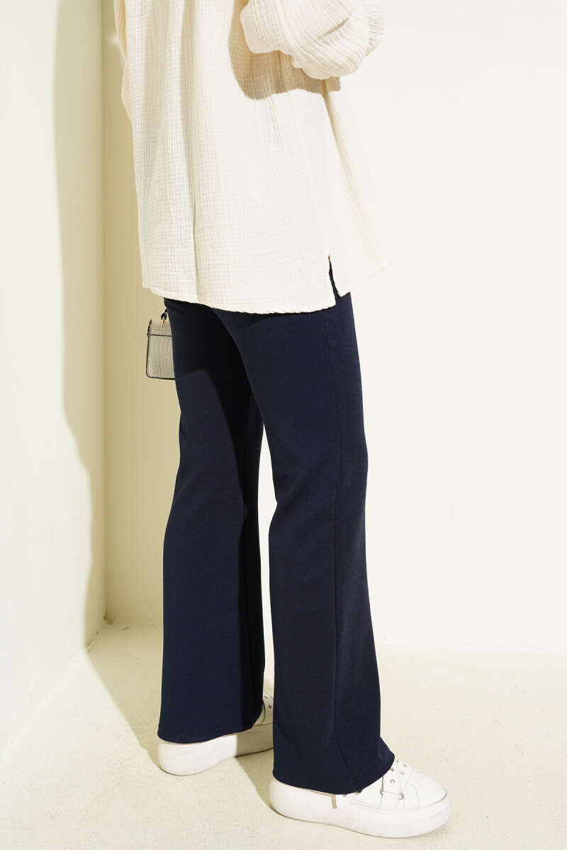 Navy Blue Elastic Flared Leg Trouser