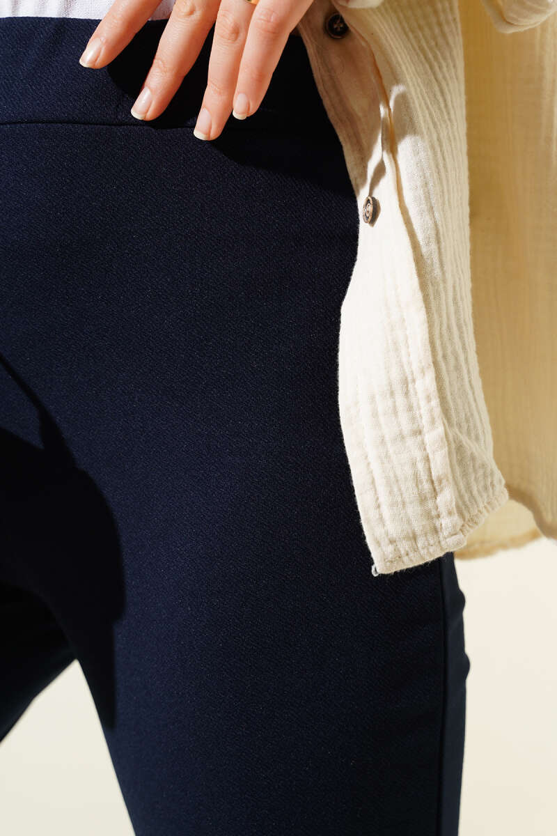 Navy Blue Elastic Flared Leg Trouser