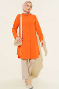 Long Basic Orange Shirt with Hidden Buttons