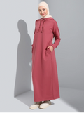 Dusty-rose Sporty Hooded Abaya with pockets
