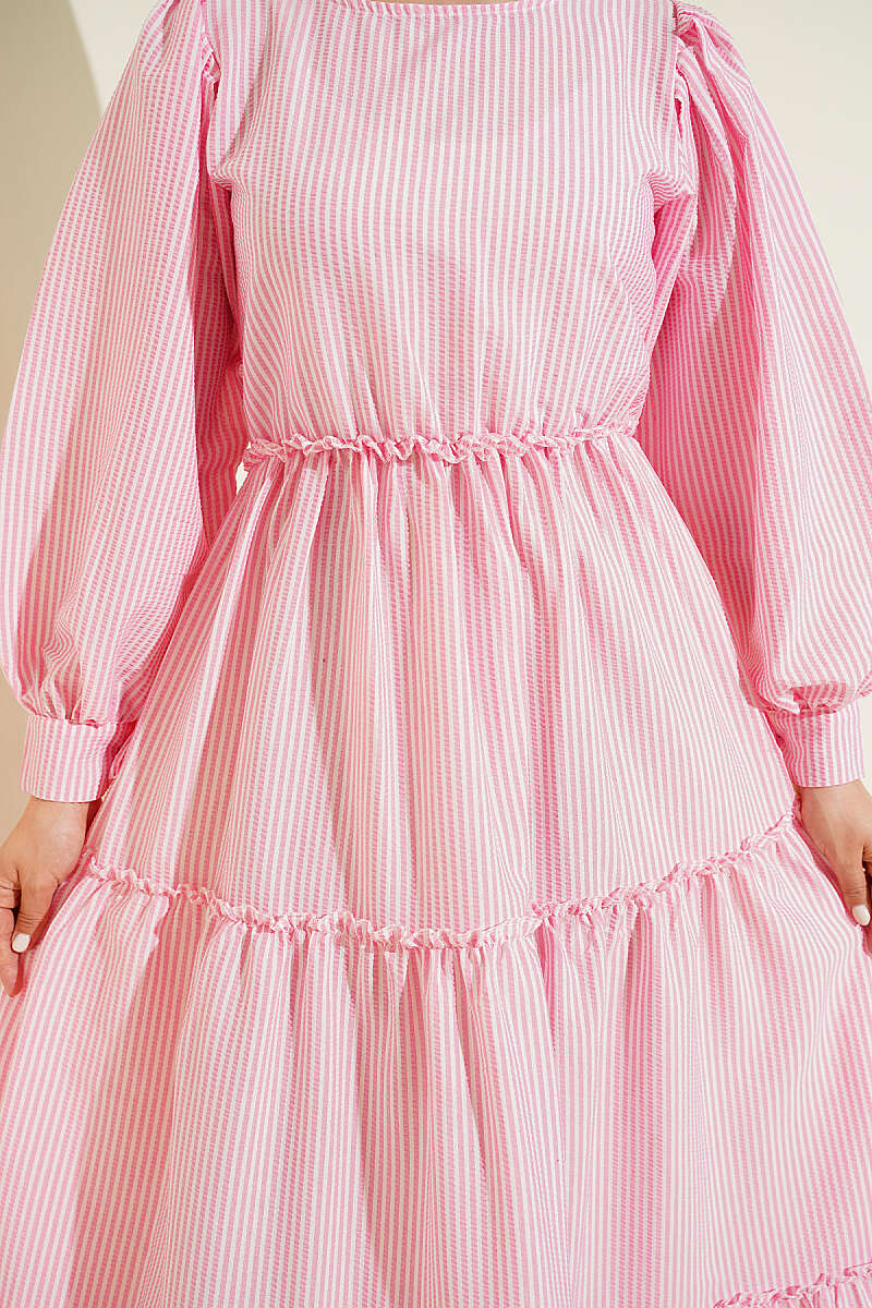 Pink White Stripped Flared Dress