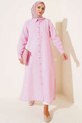 Pink Basic Long  Striped Shirt