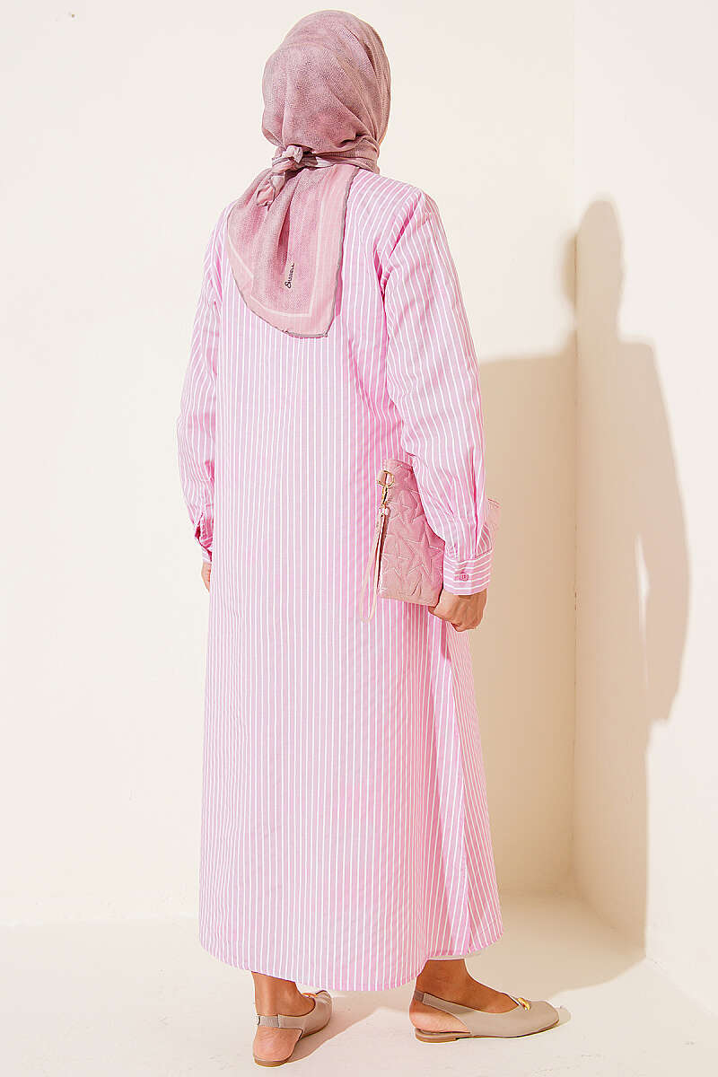 Pink Basic Long  Striped Shirt