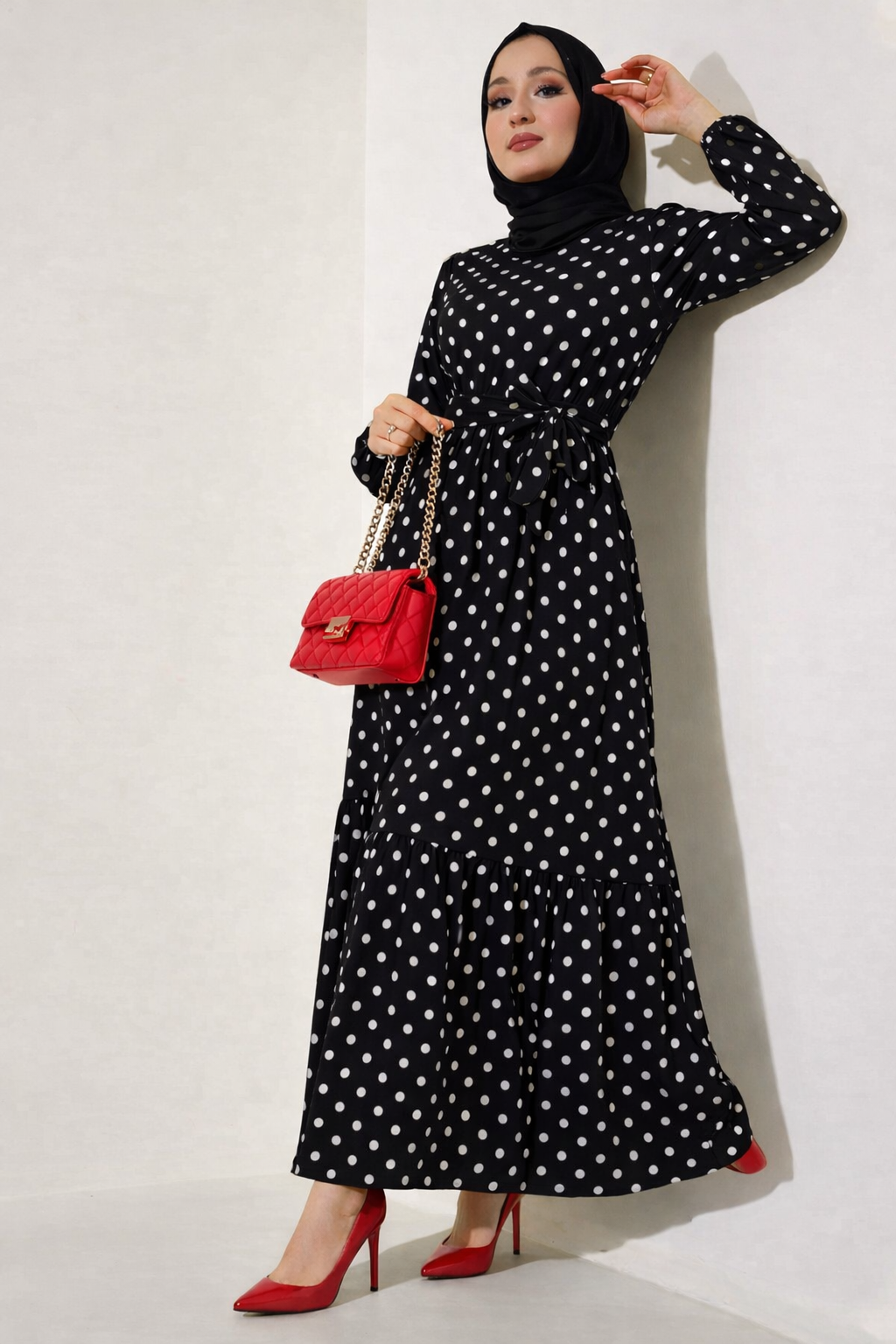 Black & Off-White Polka Dot Modest Maxi Dress – Lovina