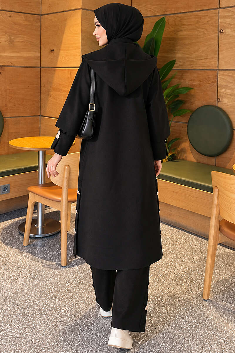 Black Scuba Three-Piece Set with Long Cardigan