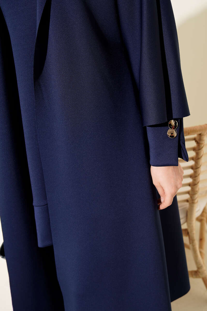 Navy-Blue Scuba Three-Piece Set with Long Cardigan