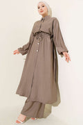 Light Brown Two-piece set with Long Shirt