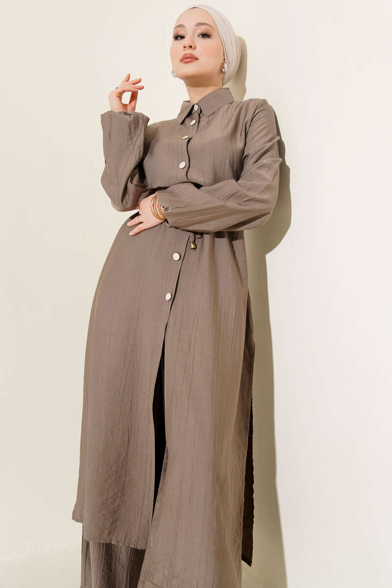 Light Brown Two-piece set with Long Shirt