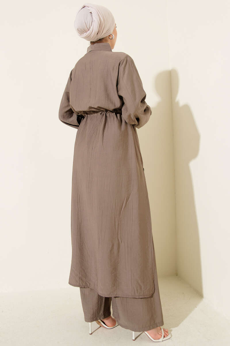 Light Brown Two-piece set with Long Shirt