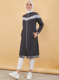 Dark Gray Long Sporty Zip-Up Tunic