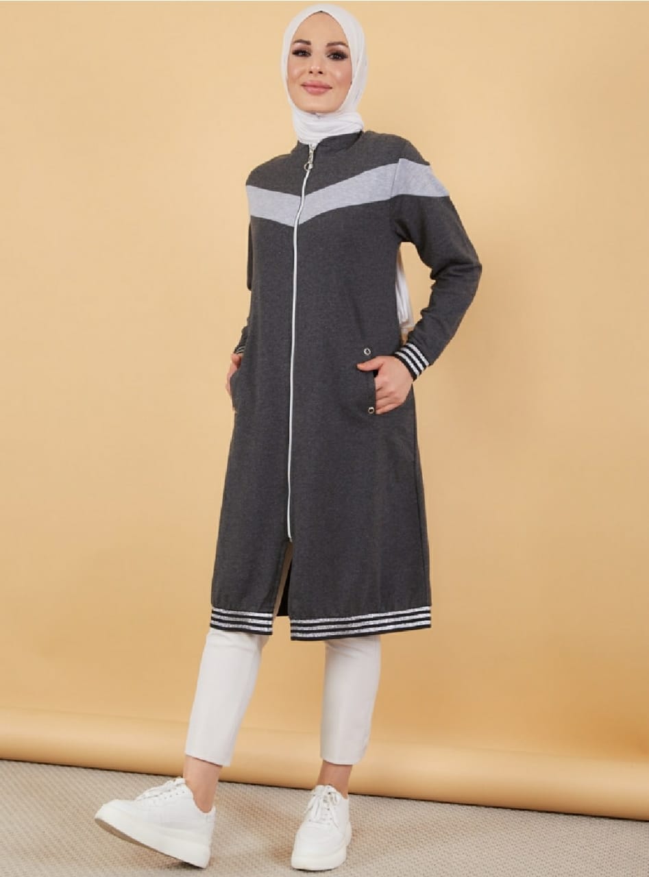 Dark Gray Long Sporty Zip-Up Tunic