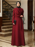 Bordo Draped Detail Dress with Belt