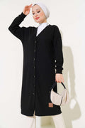 Buttoned Ribbed Long Cardigan