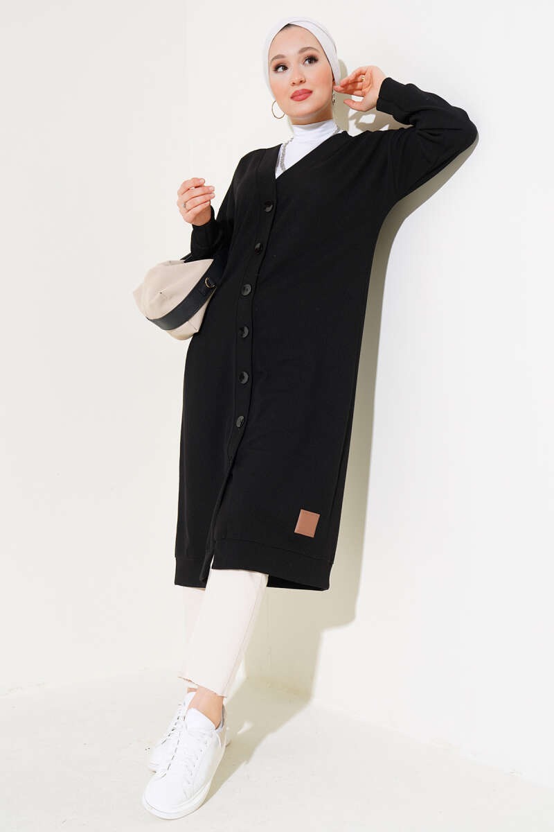 Buttoned Ribbed Long Cardigan