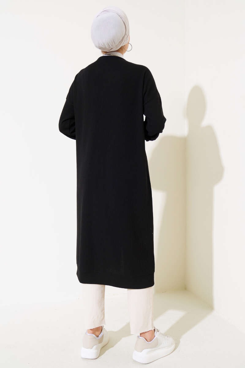 Buttoned Ribbed Long Cardigan