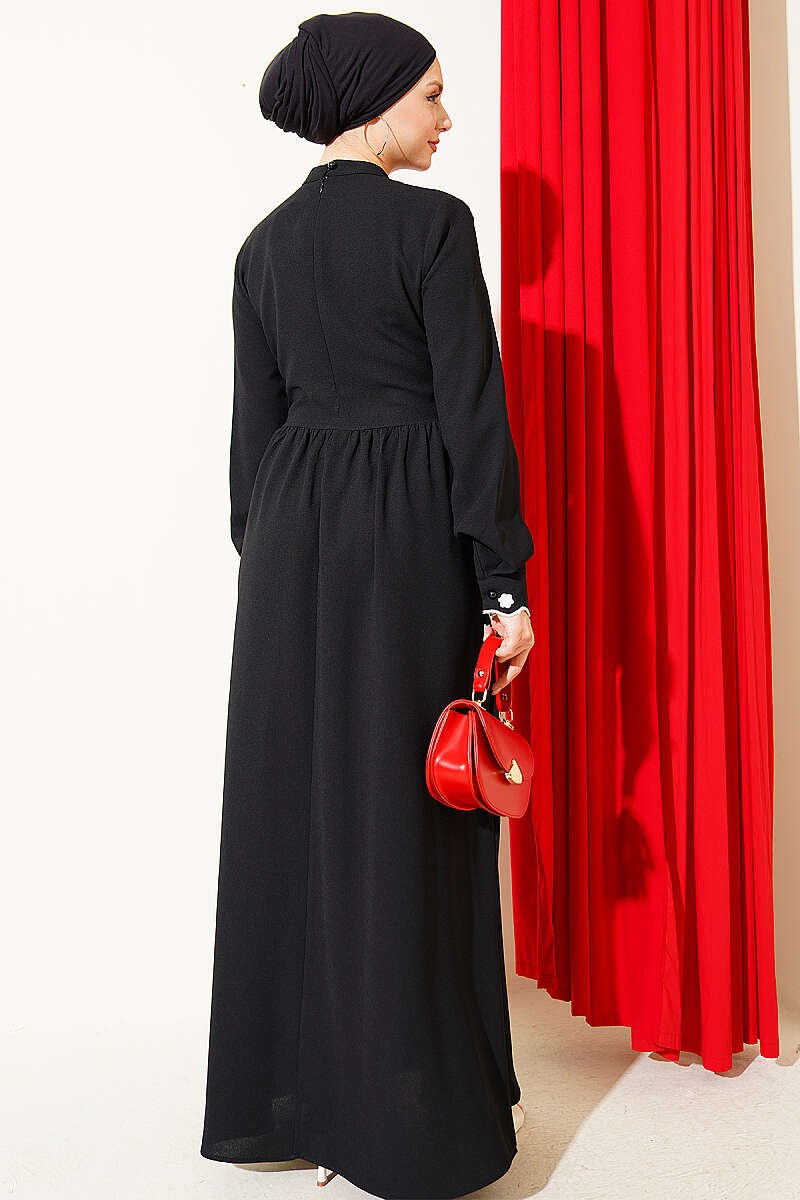 Elegant Black Dress with Floral Embroidered Bolero