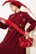 Elegant Bordo Dress with Floral Embroidered Bolero