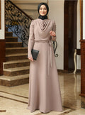 Beige Draped Detail Dress with Belt