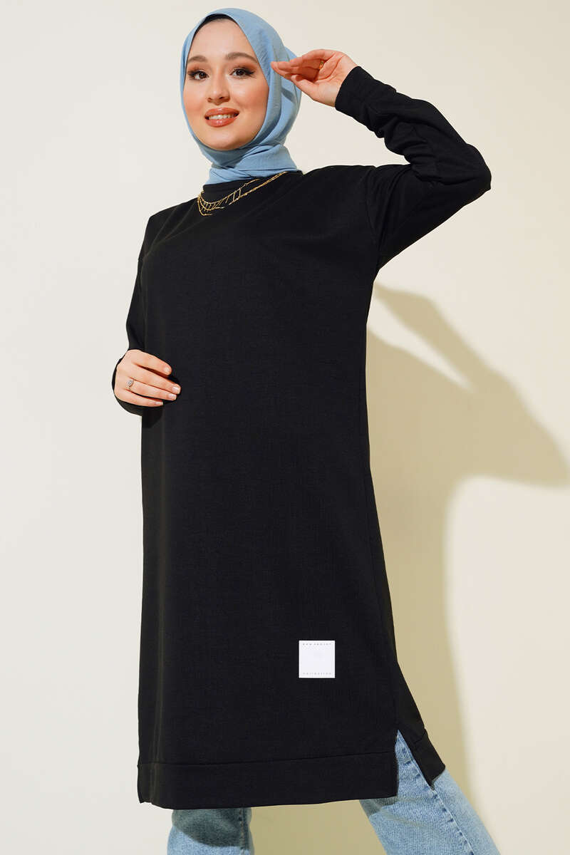 Regular Fit Black Long Basic Tunic